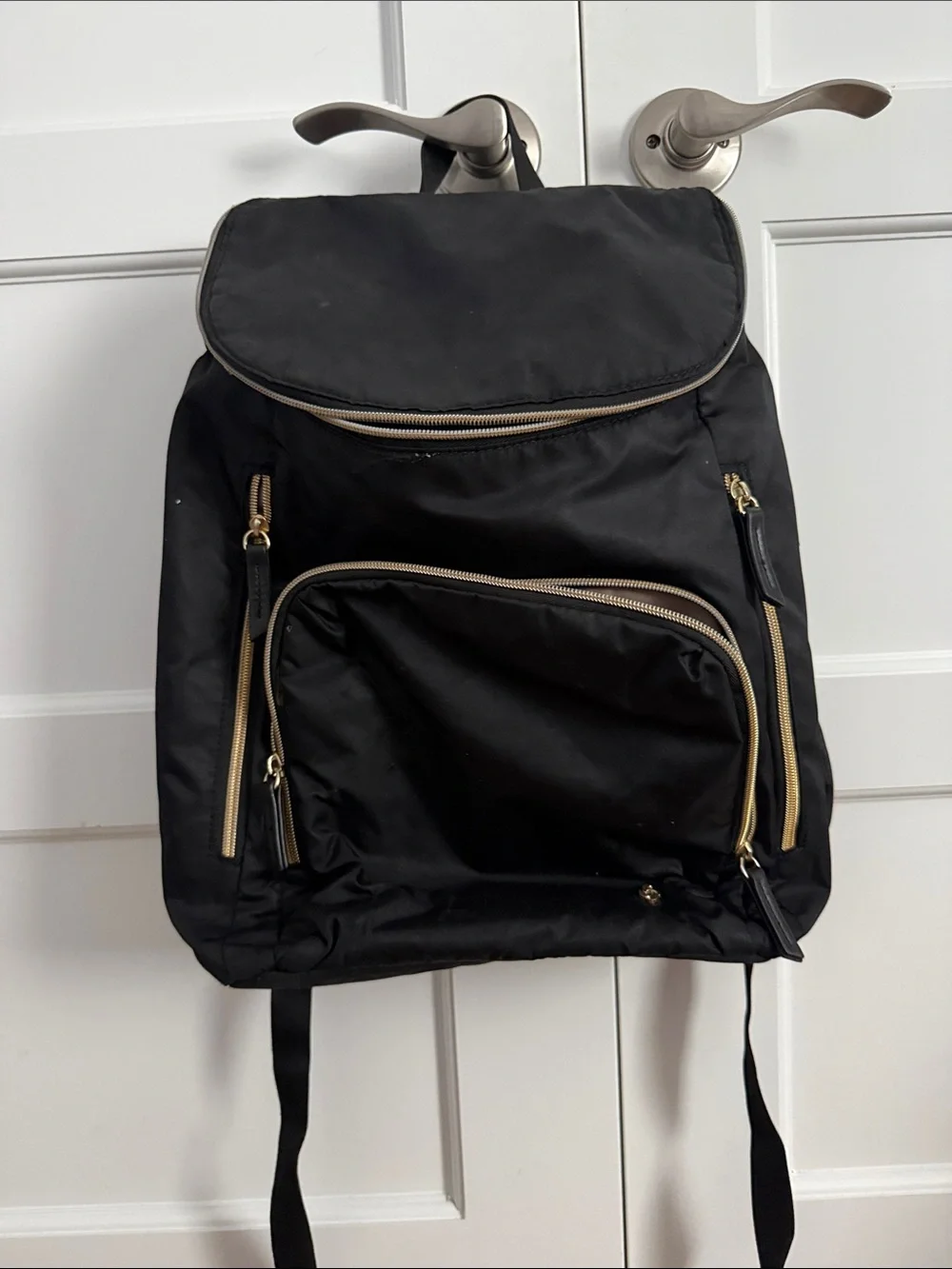 Black Samsonite Backpack, Gold Hardware, Used